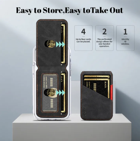 Detachable Leather Wallet Magnetic Phone Holder For Magsafe iPhones.