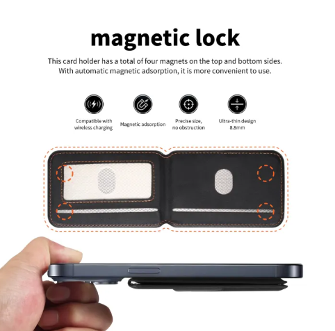 Detachable Leather Wallet Magnetic Phone Holder For Magsafe iPhones.